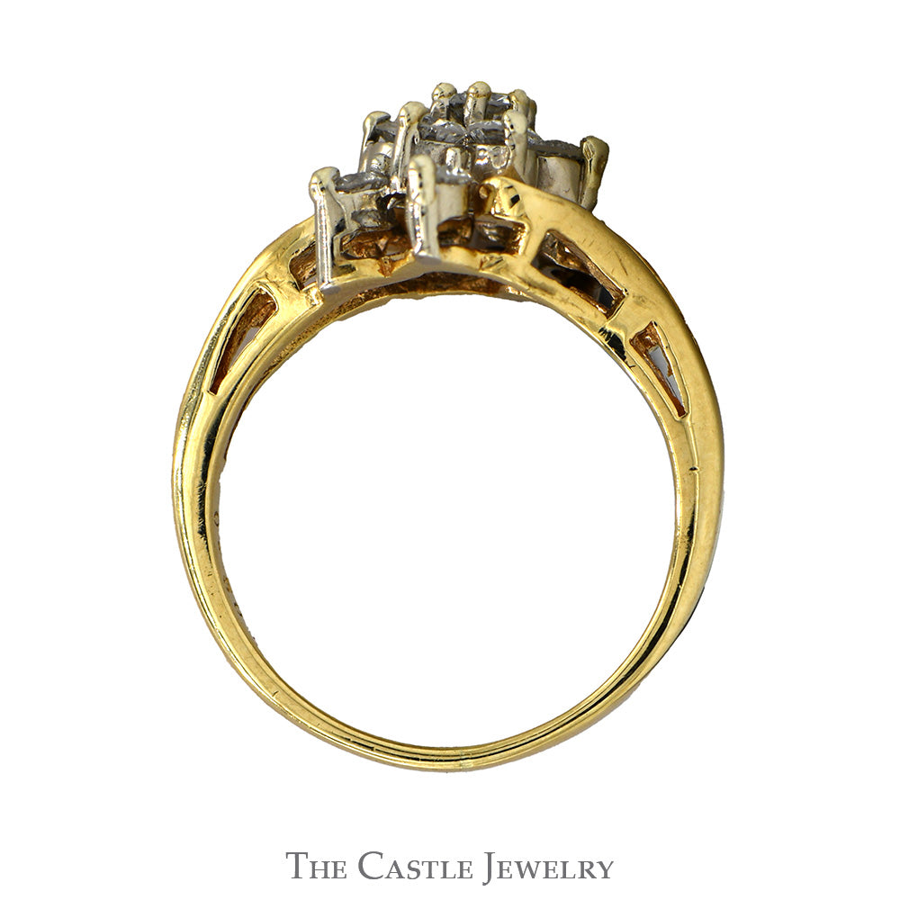 1/2cttw Flower Shaped Diamond Cluster Ring with Split Shank Sides in 14k Yellow Gold