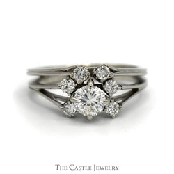 Round Diamond Cluster Ring with Split Shank Sides in 18k White Gold