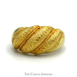 Ridged Dome Ring with Textured Brushed and Beaded Details in 10k Yellow Gold