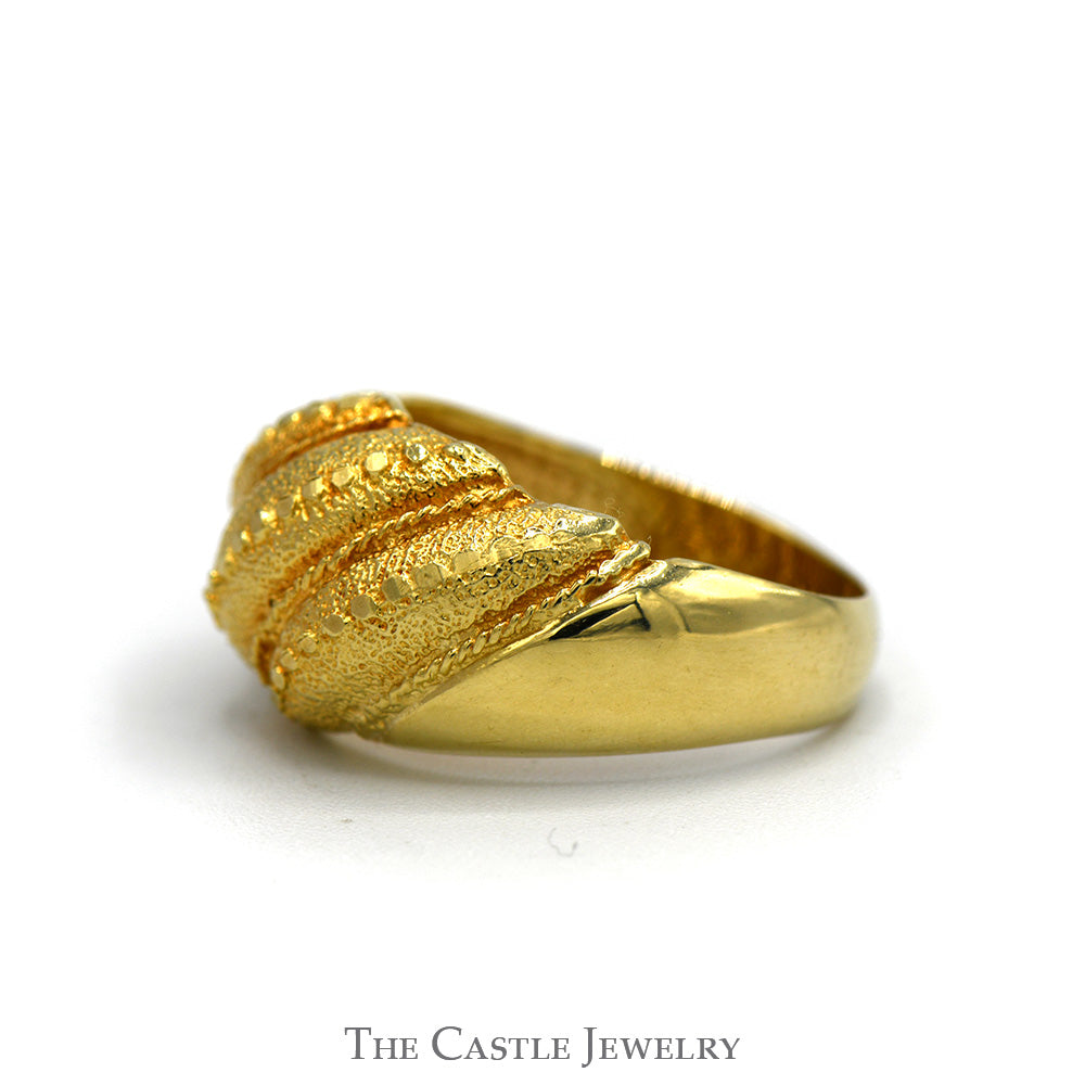 Ridged Dome Ring with Textured Brushed and Beaded Details in 10k Yellow Gold