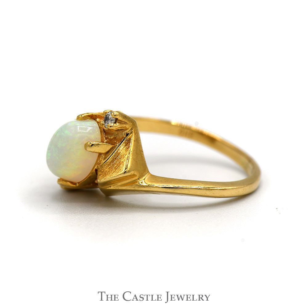 Oval Opal Ring with Double Diamond Accents in 14k Yellow Gold