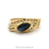 Side Set Marquise Cut Sapphire Ring with Diamond Accents in 14k Yellow Gold - Thumbnail 1
