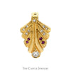1/2cttw Diamond Leaf Pendant with Ruby Accents in 10k Yellow Gold - Thumbnail 1