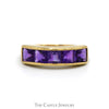 5 Channel Set Square Cut Amethyst Band in 14k Yellow Gold - Thumbnail 1