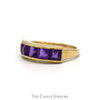 5 Channel Set Square Cut Amethyst Band in 14k Yellow Gold - Thumbnail 3