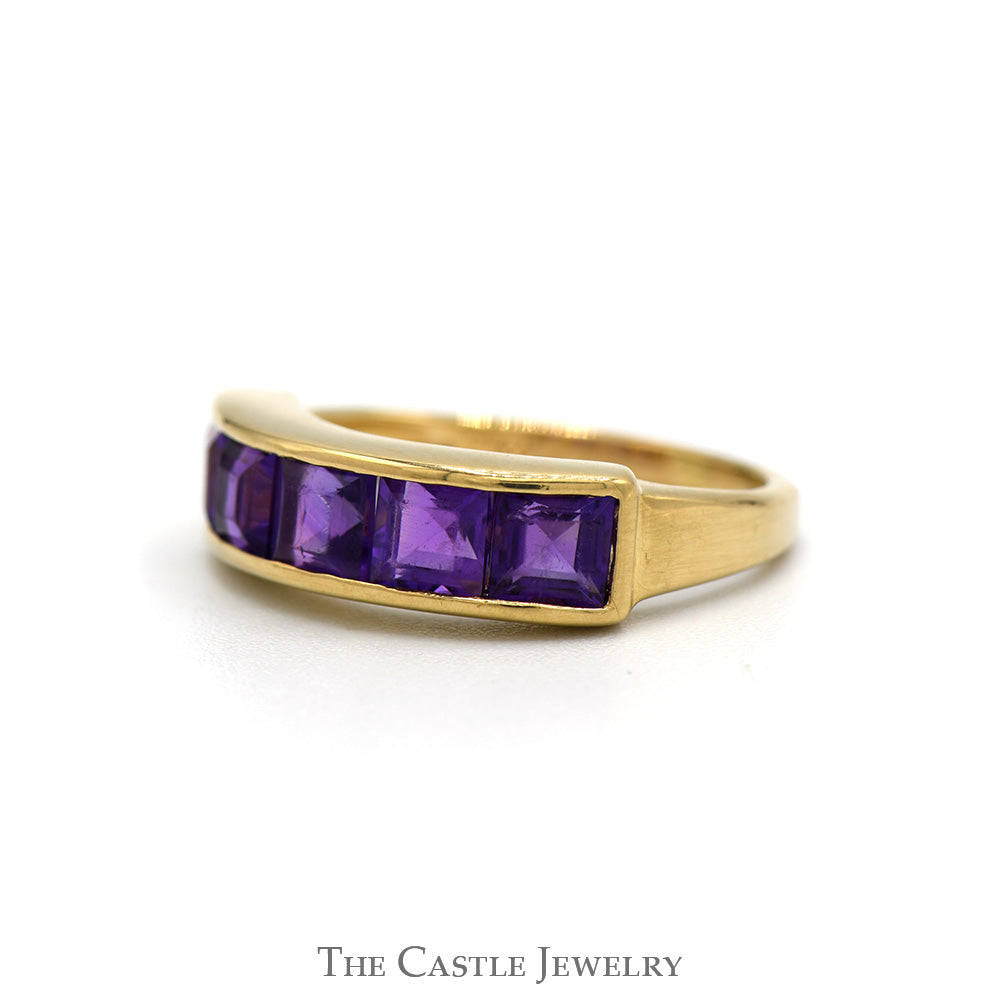 5 Channel Set Square Cut Amethyst Band in 14k Yellow Gold