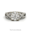 1cttw Round Diamond Cluster Engagement Ring with Diamond Accented Twisted Sides in 14k White Gold - Thumbnail 1