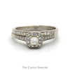 Princess Cut Diamond Bridal Set with Diamond Halo, Accented Sides and Matching Band in 14k White Gold - Thumbnail 1