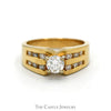 Round Diamond Solitaire Engagement Ring with Channel Set Diamond Sides in 14k Yellow Gold - Thumbnail 1