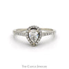 Pear Cut Diamond Engagement Ring with Diamond Halo & Accented Sides in 10k White Gold - Thumbnail 1