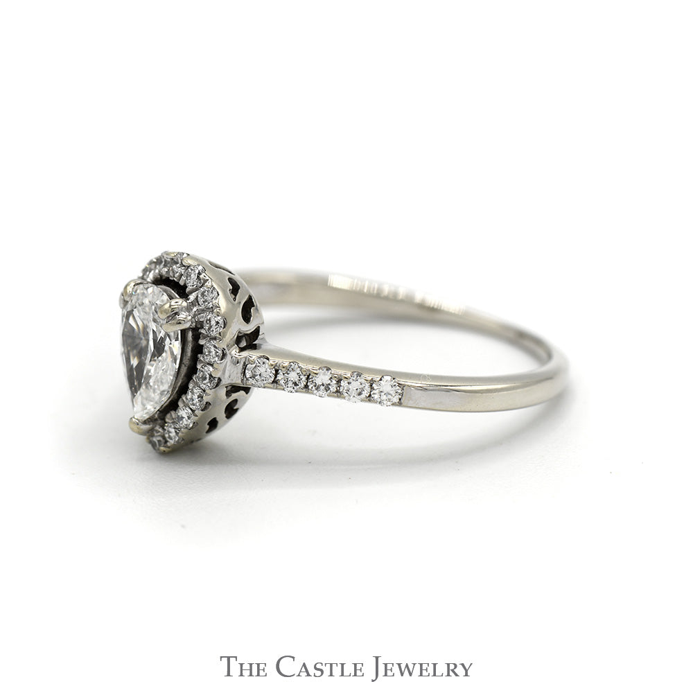 Pear Cut Diamond Engagement Ring with Diamond Halo & Accented Sides in 10k White Gold