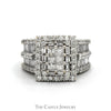 3cttw Invisiset Princess Cut Cluster Ring with Baguette Cut Double Diamond Halo and Accented Sides in 14k White Gold - Thumbnail 1