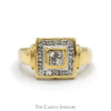Square Shaped Invisi-set Princess Cut Diamond Cluster Ring with Round Diamond Halo in 14k Yellow Gold - Thumbnail 1