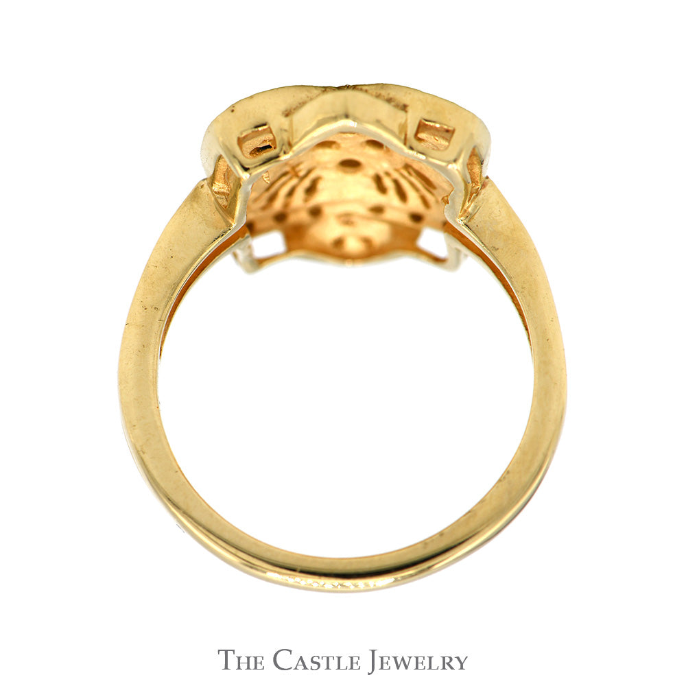 Flower Designed Shield Ring with Diamond Cluster & Accents in 14k Yellow Gold