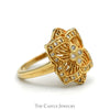 Flower Designed Shield Ring with Diamond Cluster & Accents in 14k Yellow Gold - Thumbnail 3