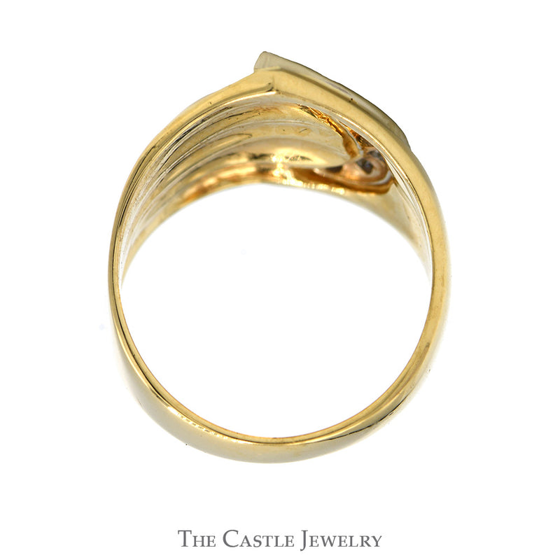 Diamond Accented Crescent Moon Ring with Ridged Design in 14k Yellow Gold