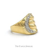 Diamond Accented Crescent Moon Ring with Ridged Design in 14k Yellow Gold - Thumbnail 3