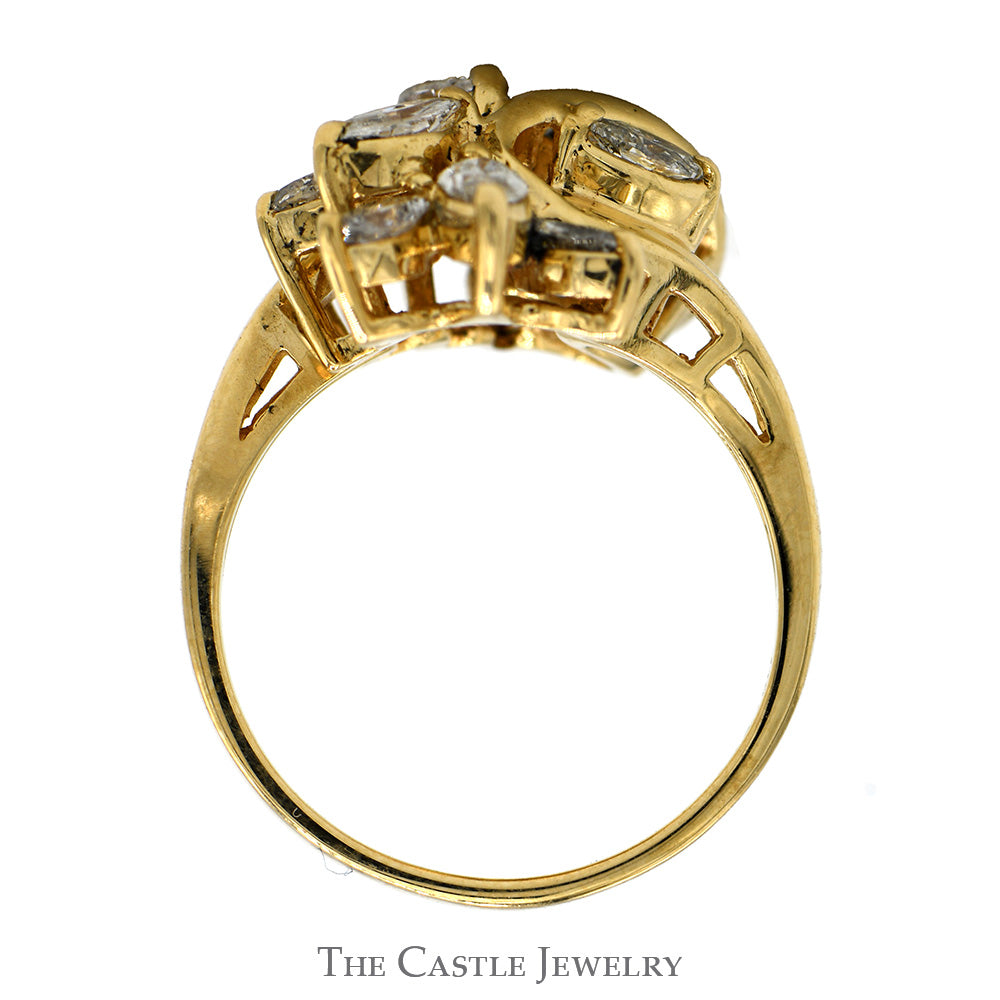 Starburst Marquise Cut Diamond Cluster Ring in 14k Yellow Gold