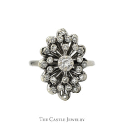 1/2cttw Marquise Shaped Starburst Diamond Cluster Ring in 14k White Gold