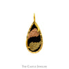 Pear Cut Black Onyx Pendant with Two Tone Leaf Design in 10k Yellow & Rose Gold - Thumbnail 1