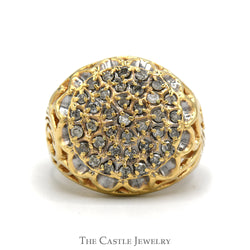 1cttw Kentucky Diamond Cluster Ring with Open Filigree Sides in 10k Yellow Gold