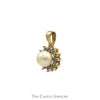 Round White Pearl Pendant with Illusion Set Diamond Halo in 10k Yellow Gold - Thumbnail 2