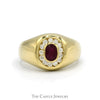 Men's Oval Cut Ruby Ring with Channel Set Diamond Bezel in 14k Yellow Gold - Thumbnail 1