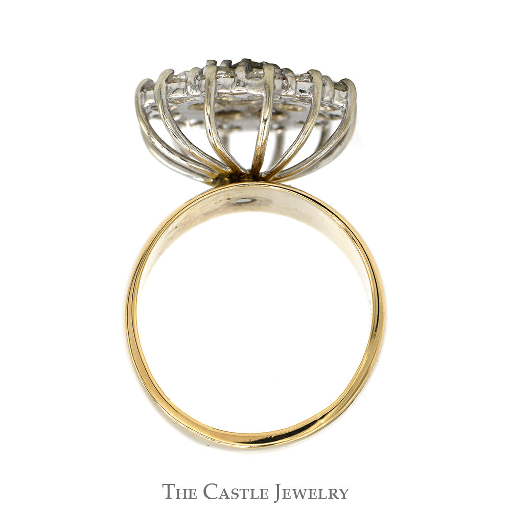 3cttw Round Diamond Cluster Ring with Polished Sides in 14k Yellow Gold