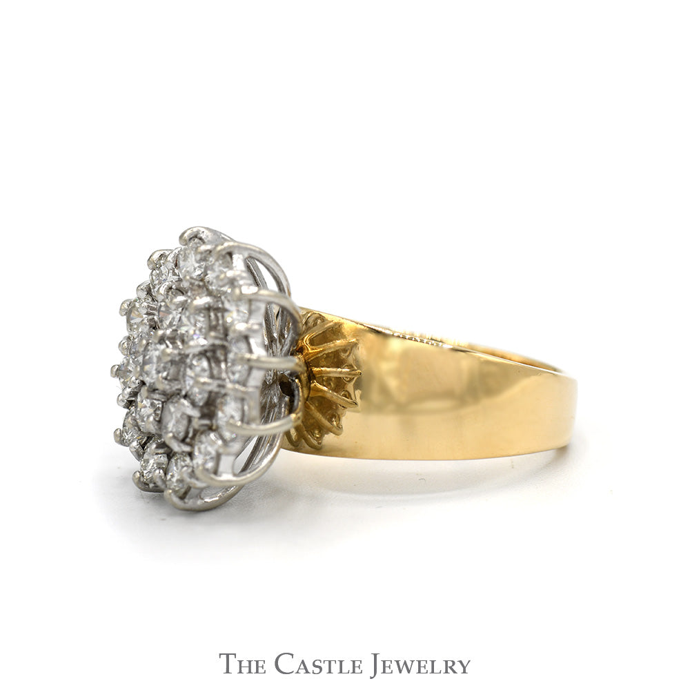 3cttw Round Diamond Cluster Ring with Polished Sides in 14k Yellow Gold