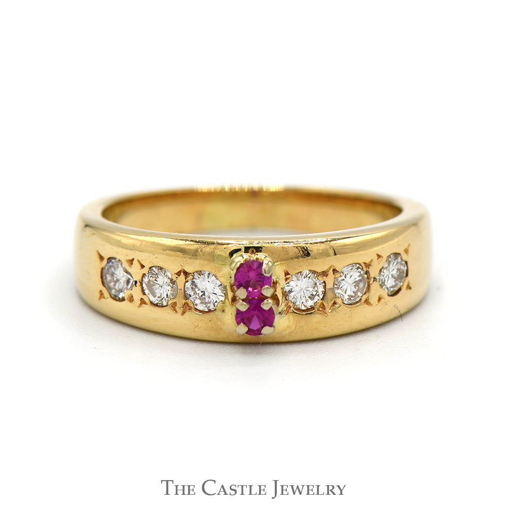 Double Round Ruby Ring with Diamond Accents in 14k Yellow Gold
