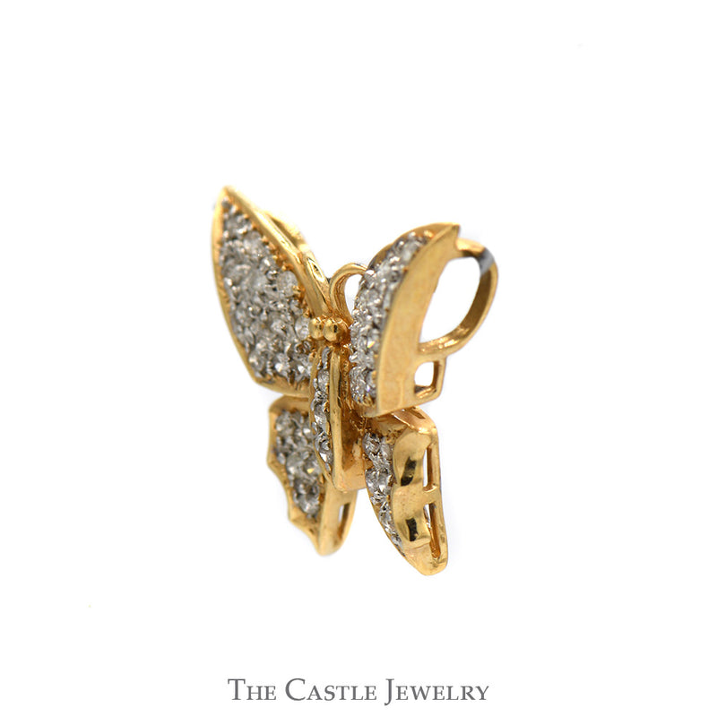 Butterfly Designed Diamond Cluster Pendant in 14k Yellow Gold