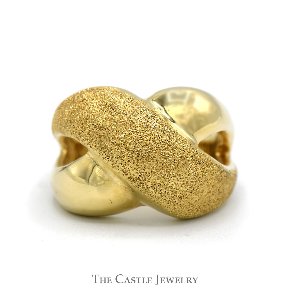 "X" Designed Dome Ring with Brushed Texture in 14k Yellow Gold