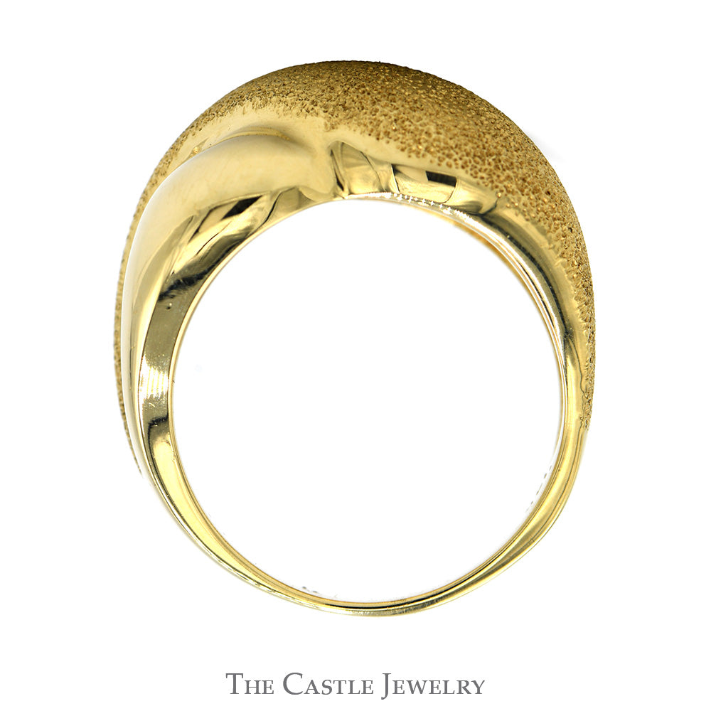 "X" Designed Dome Ring with Brushed Texture in 14k Yellow Gold