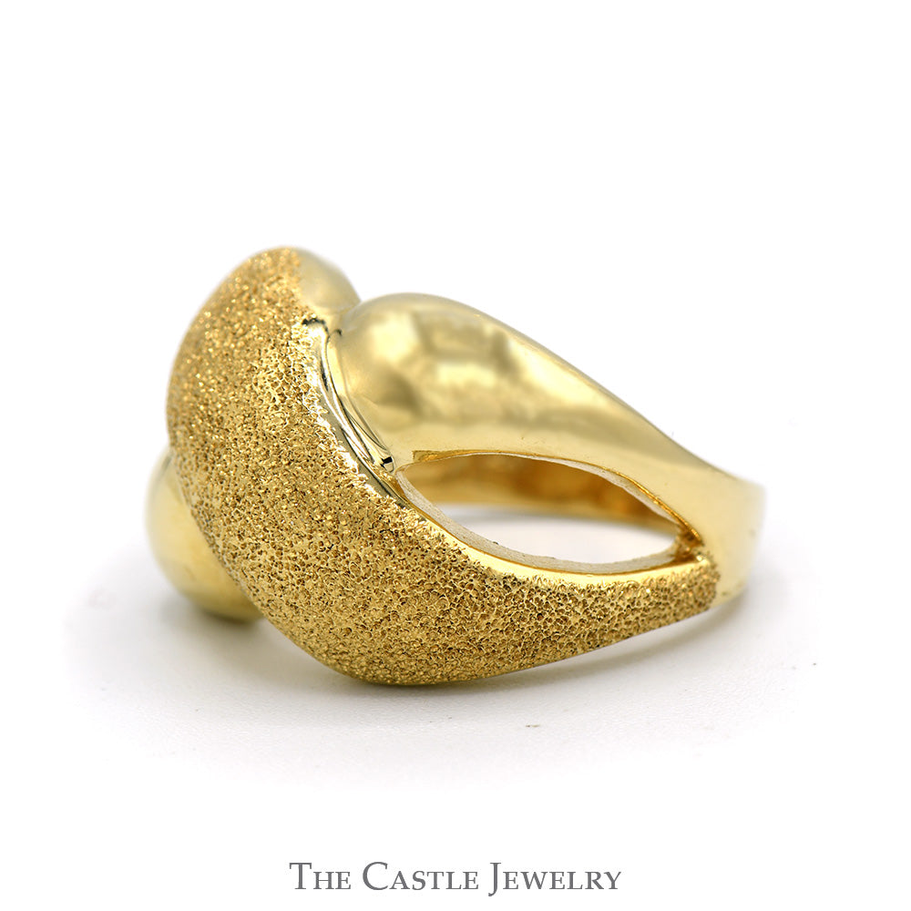 "X" Designed Dome Ring with Brushed Texture in 14k Yellow Gold