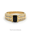 Oval Sapphire Ring with Double Row of Channel Set Diamond Accents in 14k Yellow Gold - Thumbnail 1