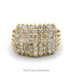 1.75cttw Multi Row Diamond Cluster Ring in 14k Yellow Gold