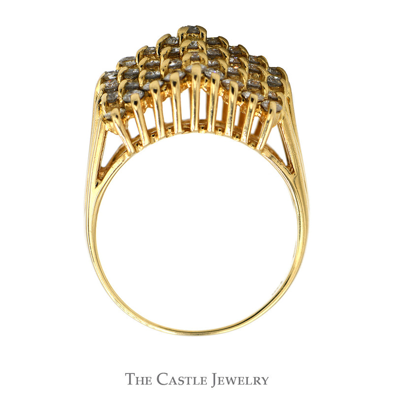 1.75cttw Multi Row Diamond Cluster Ring in 14k Yellow Gold