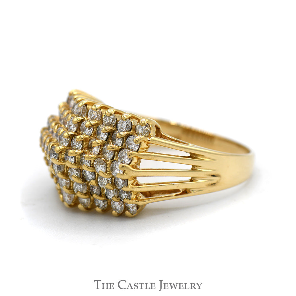 1.75cttw Multi Row Diamond Cluster Ring in 14k Yellow Gold