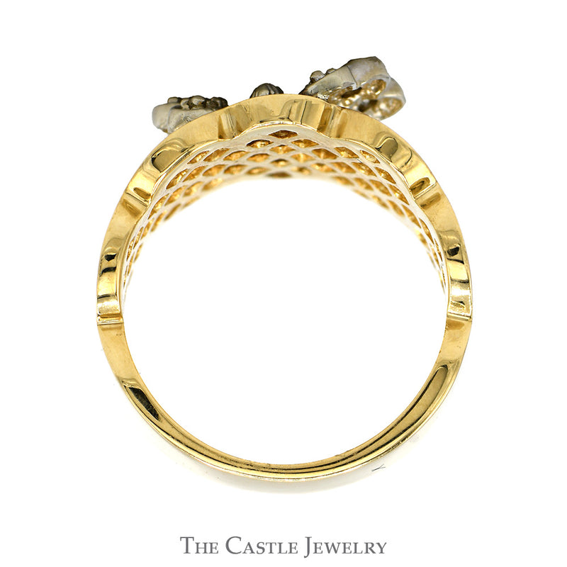 Butterfly Designed Ring with Diamond Accents and Open Lattice Sides in 14k Yellow Gold