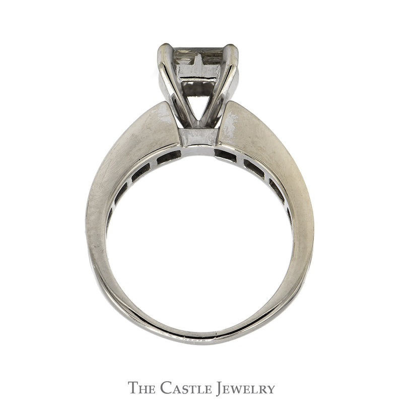 2.5cttw Invisiset Princess Cut Diamond Cluster Bridal Set with Round Diamond Accented Sides and Matching Band in 14k White Gold