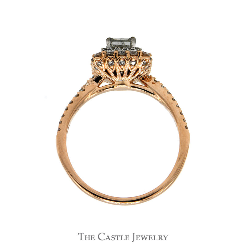 Princess Cut Diamond Bridal Set with Double Diamond Halo & Accented Sides in 14k Rose Gold