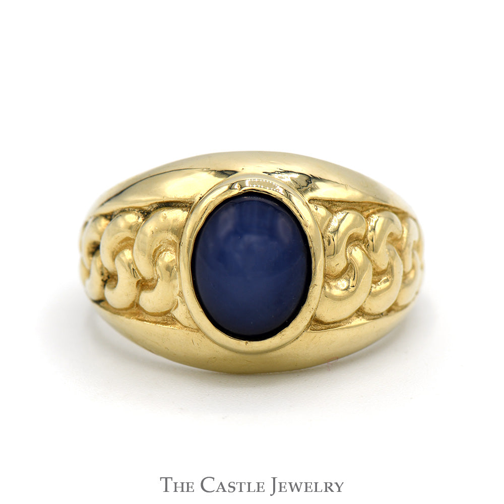Oval Cabochon Blue Lindy Star Ring with Braided Sides in 10k Yellow Gold