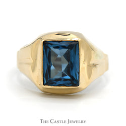 Rectangle Blue Topaz Ring with Grooved Sides in 10k Yellow Gold
