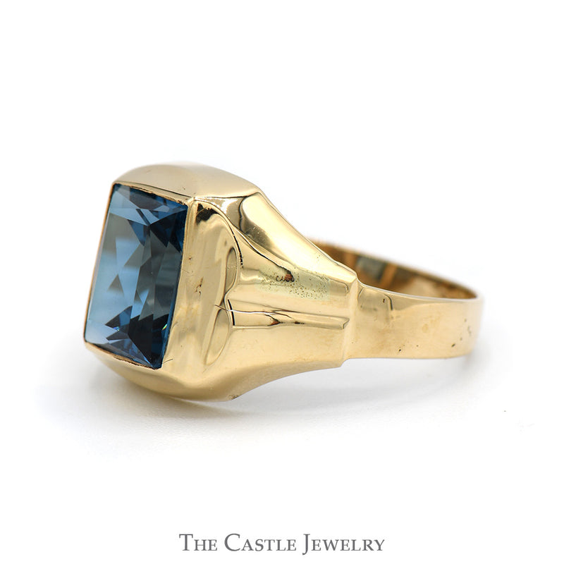 Rectangle Blue Topaz Ring with Grooved Sides in 10k Yellow Gold