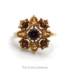 Ornate 5 Round Garnet Cluster Ring in 14k Yellow Gold - Thumbnail 1