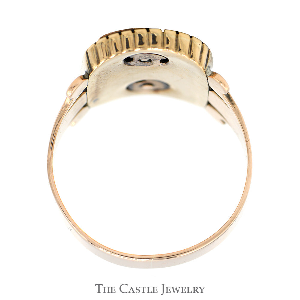 Black Onyx "B" Script Letter Ring with Scroll Designed Sides in 10k Rose Gold