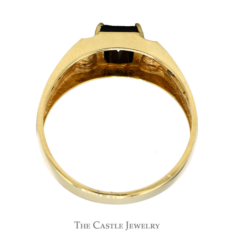 Rectangular Black Onyx Ring with Illusion Set Diamond Accents in 10k Yellow Gold