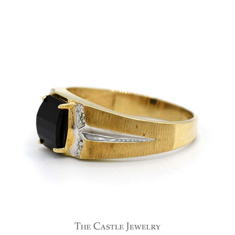 Rectangular Black Onyx Ring with Illusion Set Diamond Accents in 10k Yellow Gold