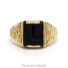 Rectangle Black Onyx Ring with Textured Bark Sides in 10k Yellow Gold - Thumbnail 1