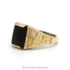 Rectangle Black Onyx Ring with Textured Bark Sides in 10k Yellow Gold - Thumbnail 3